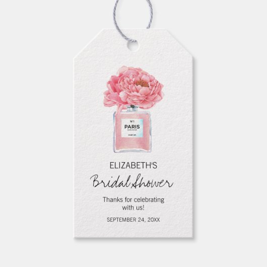 ピンク牡丹と香水フローラブライダルシャワー ギフトタグ (正面)