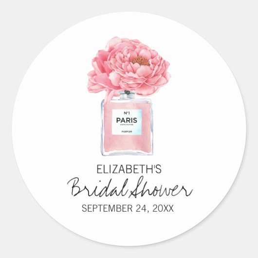ピンク牡丹と香水フローラブライダルシャワー ラウンドシール (正面)