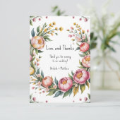 ピンク牡丹と黄結婚フローラ サンキューカード (スタンド正面)