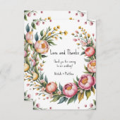 ピンク牡丹と黄結婚フローラ サンキューカード (正面/裏面)