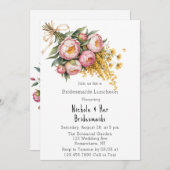 ピンク牡丹と黄色のフローラ花嫁昼食会 招待状 (正面/裏面)