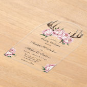 ピンク牡丹のお祝いを持つボホアン結婚トラー アクリル招待状 (レイダウン)