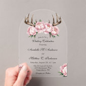 ピンク牡丹のお祝いを持つボホアン結婚トラー アクリル招待状 (インサイチュ (ポータブル))