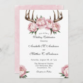 ピンク牡丹のお祝いを持つボホアン結婚トラー 招待状 (正面/裏面)