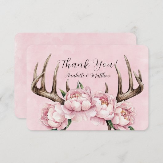 ピンク牡丹の入ったボホアン結婚トラー サンキューカード (正面/裏面)