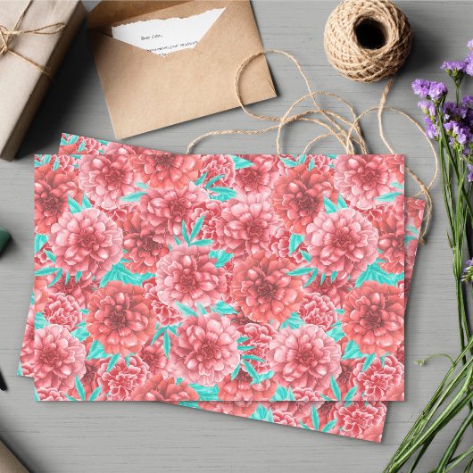 ピンク牡丹の手描き花柄 薄葉紙