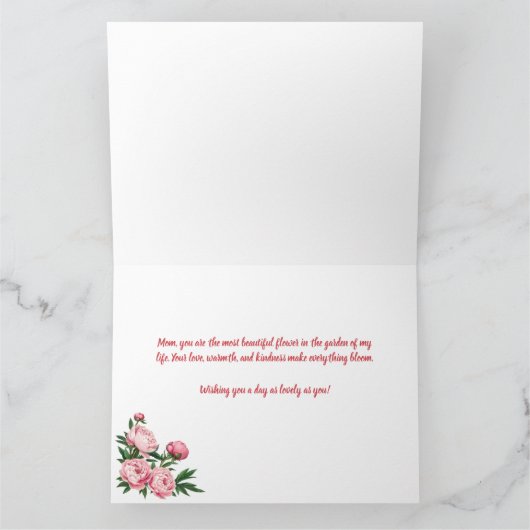 ピンク牡丹の母の日の折り畳みグリーティングカード カード (内部)
