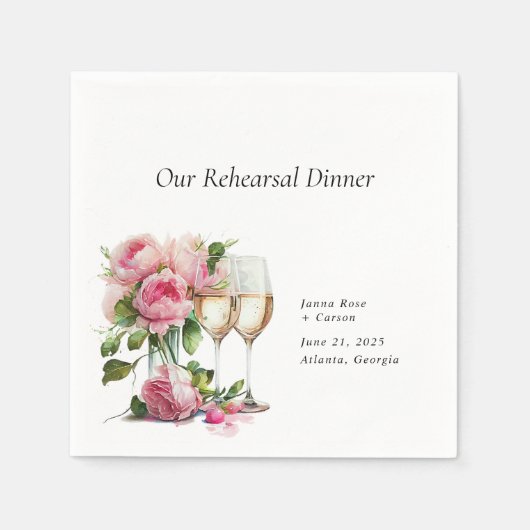 ピンク牡丹の水の色のリハーサルディナー スタンダードカクテルナプキン (正面)