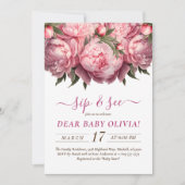 ピンク牡丹の水の色のsipと参照招待状 招待状 (正面)