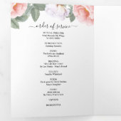 ピンク牡丹の水彩フローラメモリアル葬儀 三つ折りプログラム (内部最初)