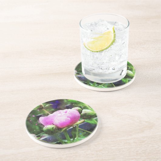 ピンク牡丹の水彩フローラ コースター (側面)