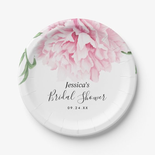 ピンク牡丹の水彩フローラ ペーパープレート (正面)