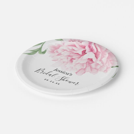 ピンク牡丹の水彩フローラ ペーパープレート (アングル)