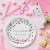ピンク牡丹の水彩写真結婚の ペーパープレート (パーティー)