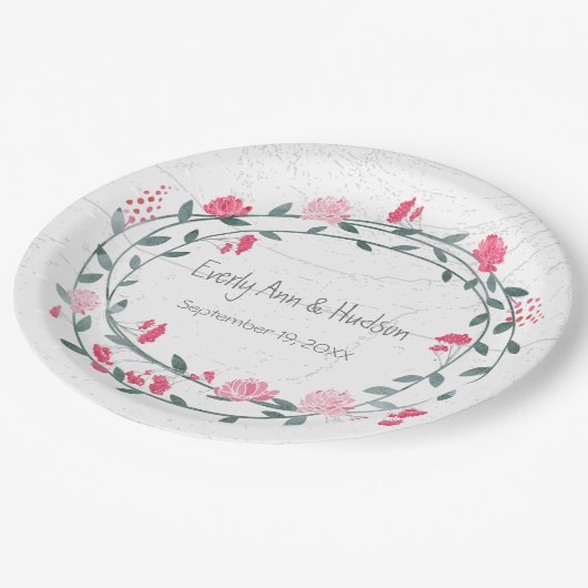 ピンク牡丹の水彩写真結婚の ペーパープレート (アングル)