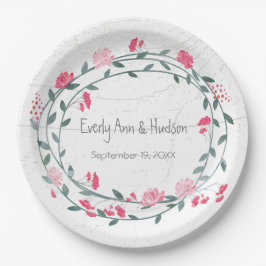 ピンク牡丹の水彩写真結婚の ペーパープレート