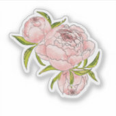 ピンク牡丹の水彩手描きイラストレーション シール (正面)