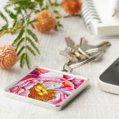 ピンク牡丹の水彩画素晴らし画 キーホルダー (側面)