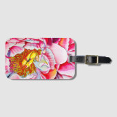 ピンク牡丹の水彩画素晴らし画 ラゲッジタグ (正面横)