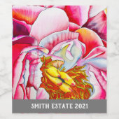 ピンク牡丹の水彩画素晴らし画 ワインラベル (シングルラベル)