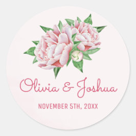 ピンク牡丹の水彩結婚式用シール ラウンドシール