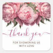 ピンク牡丹の水彩赤ちゃんシャワーありがとう スクエアシール (正面)