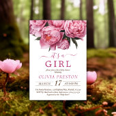ピンク牡丹の水彩赤ちゃんシャワー女の子 招待状