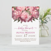 ピンク牡丹の水彩赤ちゃんシャワー 招待状 (スタンド正面)