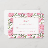 ピンク牡丹の水色の花 – 結婚式RSVP 出欠カード (正面/裏面)