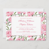ピンク牡丹の水色の花 – 結婚's 招待状 (正面)