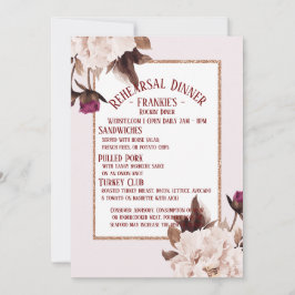 ピンク牡丹の水色フローラリハーサルディナー 招待状