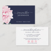 ピンク牡丹の水色フローラ植物海軍 名刺 (正面/裏面)