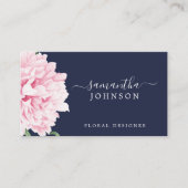 ピンク牡丹の水色フローラ植物海軍 名刺 (正面)