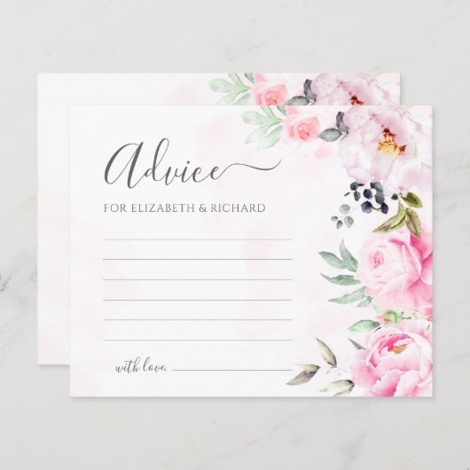 ピンク牡丹の水色フローラ結婚のアドバイスカード (正面/裏面)