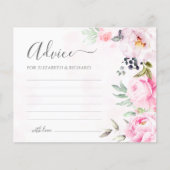 ピンク牡丹の水色フローラ結婚のアドバイスカード (正面)