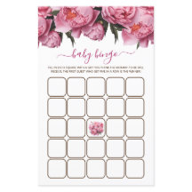 ピンク牡丹の水色ベビーシャワーゲームビンゴ