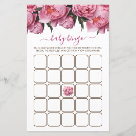 ピンク牡丹の水色ベビーシャワーゲームビンゴ
