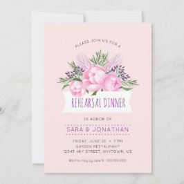 ピンク牡丹の水色リハーサルディナー 招待状