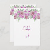 ピンク牡丹の緑の披露宴テーブルカード 招待状 (正面/裏面)