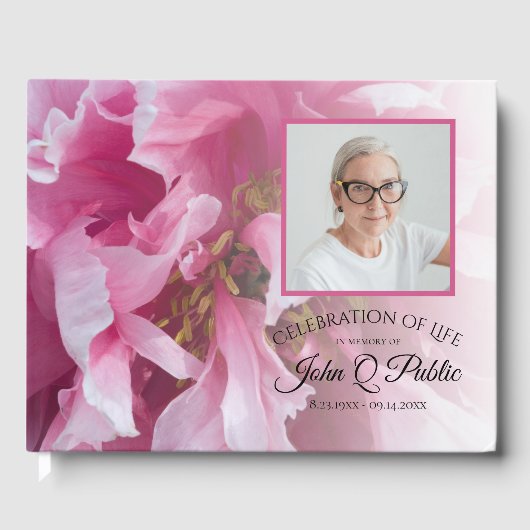 ピンク牡丹の花のお祝いの生涯 ゲストブック (正面)