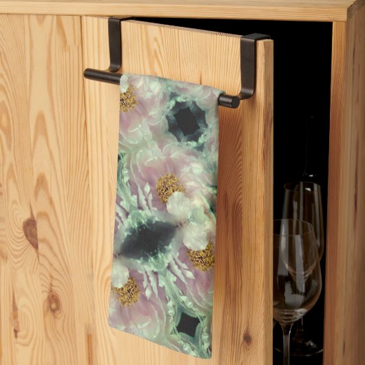 ピンク牡丹の花の中心のパターン キッチンタオル (三つ折り)