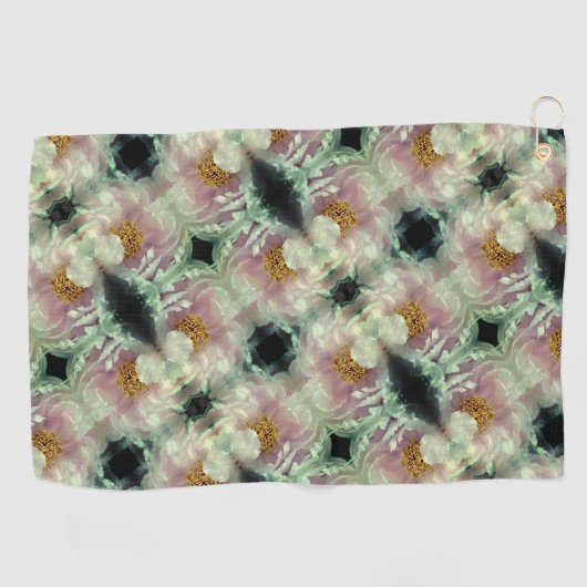 ピンク牡丹の花の中心のパターン ゴルフタオル (横)