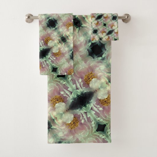 ピンク牡丹の花の中心のパターン バスタオルセット (インサイチュ)