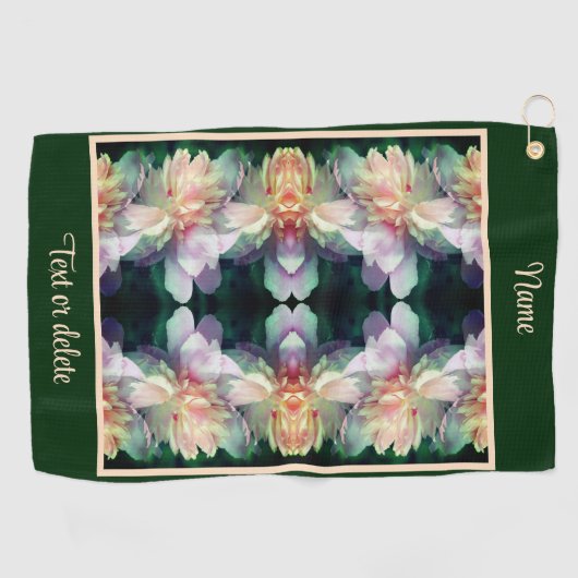 ピンク牡丹の花の乗算抽象芸術 パーソナライズされた ゴルフタオル (横)
