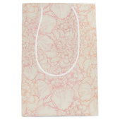 ピンク牡丹の花柄 ミディアムペーパーバッグ (正面)