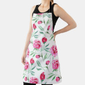 ピンク牡丹の花水色シームレス模様 エプロン (インサイチュ)