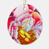 ピンク牡丹の花水色 セラミックオーナメント (左)