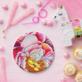 ピンク牡丹の花水色 ペーパープレート (パーティー)