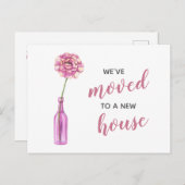 ピンク牡丹の花瓶私たちは新しいアドレスを移動している ポストカード (正面/裏面)