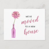 ピンク牡丹の花瓶私たちは新しいアドレスを移動している ポストカード (正面)